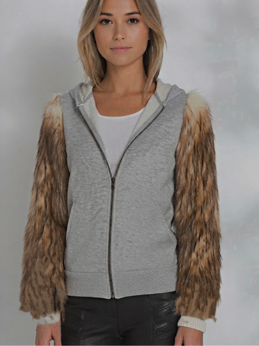 EAVES x REVOLVE Elliot Faux Fur Grey Fleece Jacket Hoodie Size X Small